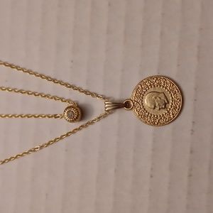 4/$40 Double Chain Necklace - Turkish Republic Coin Symbol
